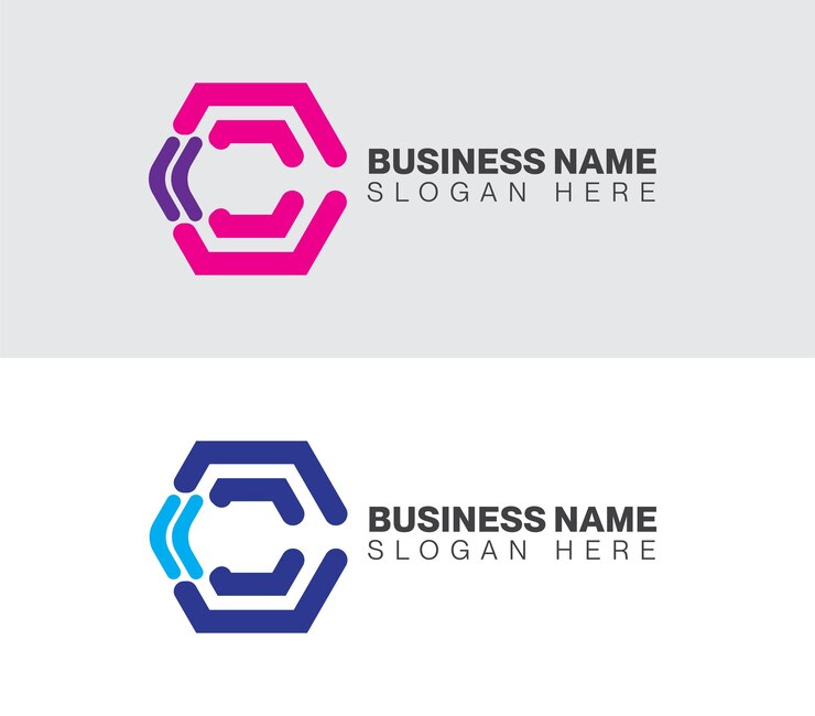 Vector conjunto de logotipos hexagonales con gradiente de la letra c