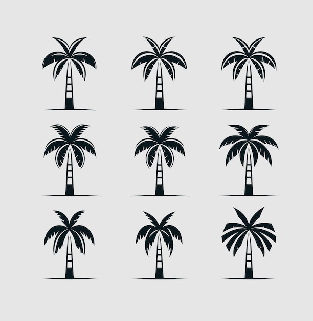 conjunto de logotipos y iconos de palmeras con diseño vectorial