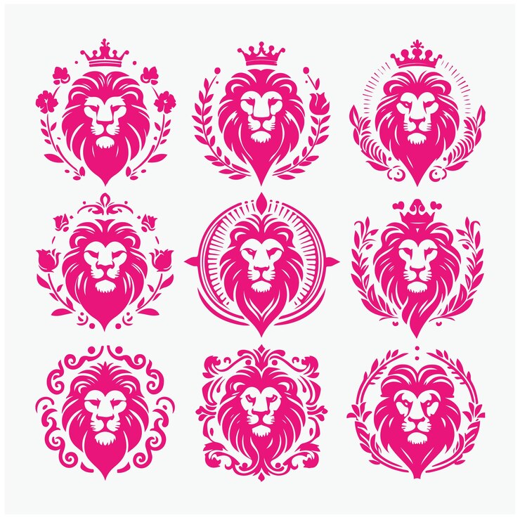 Vector un conjunto de logotipos para un león y un león