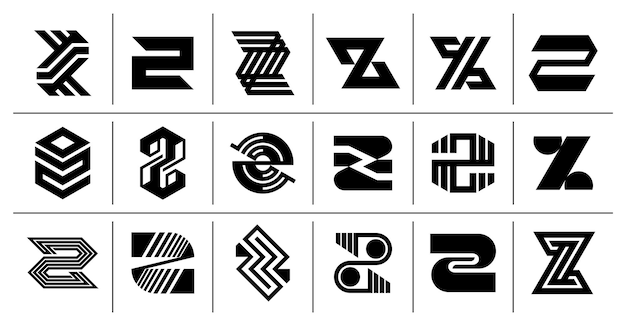 El conjunto de logotipos de la letra Z con monograma abstracto plano