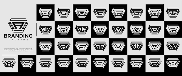 Conjunto de logotipos de letras AZ iniciales de trapecio de línea de rayas