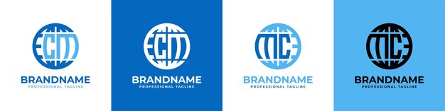 Conjunto de logotipos de letras CM y MC Globe adecuado para cualquier empresa con iniciales CM o MC