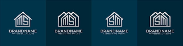 Conjunto de logotipos de letras MS y SM Home Adecuado para cualquier negocio relacionado con el interior de la construcción de bienes raíces con iniciales MS o SM