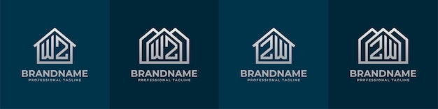 Conjunto de logotipos de letras WZ y ZW Home Adecuado para cualquier negocio relacionado con el interior de la construcción de bienes raíces con iniciales WZ o ZW