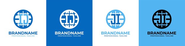 Conjunto de logotipos Letter IJ y JI Globe adecuado para cualquier negocio con iniciales IJ o JI