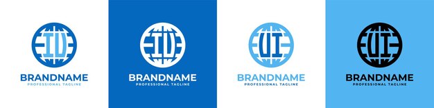 Vector conjunto de logotipos letter iu y ui globe adecuados para cualquier negocio con iniciales iu o ui