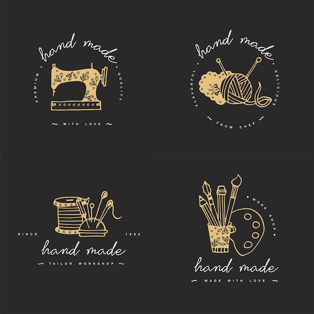 Conjunto de logotipos de línea colorida hecha a mano.