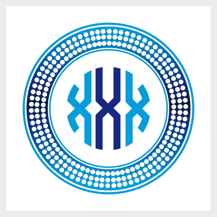 Vector conjunto de logotipos de lujo diseño de monograma caligráfico para la identidad de marca premium azul en estilo de círculos punteados