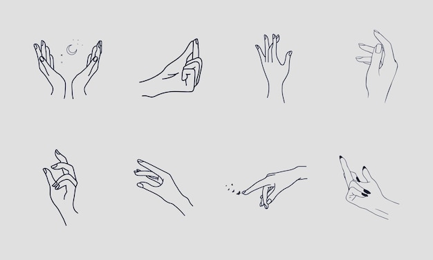 Un conjunto de logotipos de manos femeninas en un estilo lineal mínimo plantillas de diseño de logotipos vectoriales