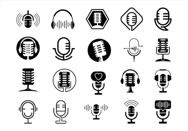Conjunto de logotipos de micrófonos de podcast