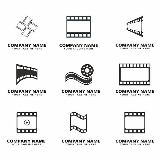 Conjunto de logotipos minimalistas de carretes de película para compañías de producción creativa