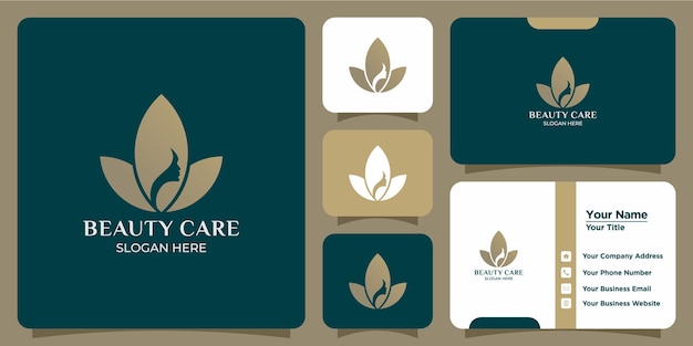 Conjunto de logotipos minimalistas de flores de loto y tarjetas de visita.