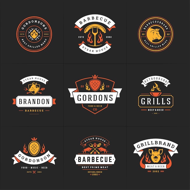 Conjunto de logotipos de parrilla y barbacoa ilustración