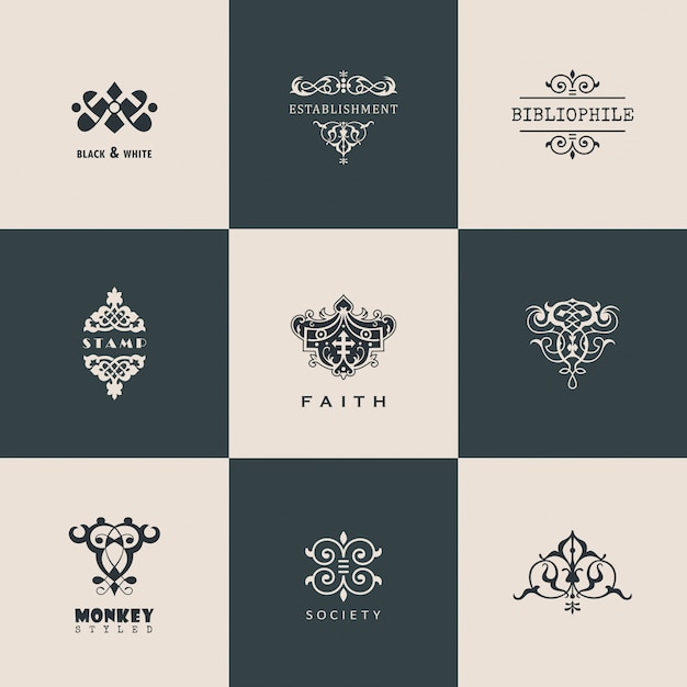 Conjunto de logotipos de patrones caligráficos