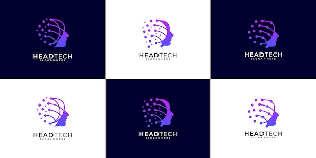 Conjunto de logotipos de personas inteligentes plantilla de diseño de logotipo de inteligencia artificial