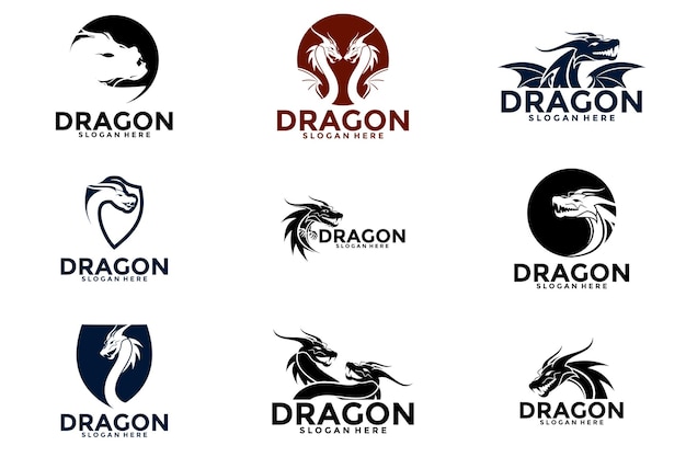 Conjunto de logotipos premium de dragón plantilla vectorial de logotipo de dragón