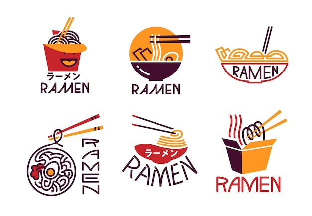 Conjunto de logotipos de ramen meal cooking