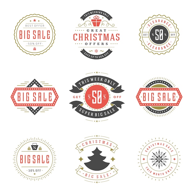 Vector conjunto de logotipos de rebajas navideñas