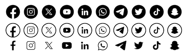 Conjunto de logotipos de las redes sociales Facebook Instagram X Twitter Youtube Snapchat Whatsap Linkedin Tiktok conjunto de logos de las iconas de redes sociales