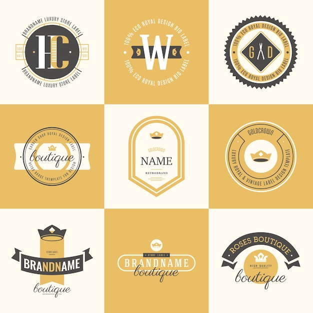 Conjunto de logotipos retro vintage elementos de diseño vectorial signos comerciales logotipos etiquetas de identidad