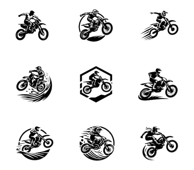 Conjunto de logotipos de salto de motocross Colección de logotipios de silueta de motocross Elementos de diseño plantilla de conjunto de iconos