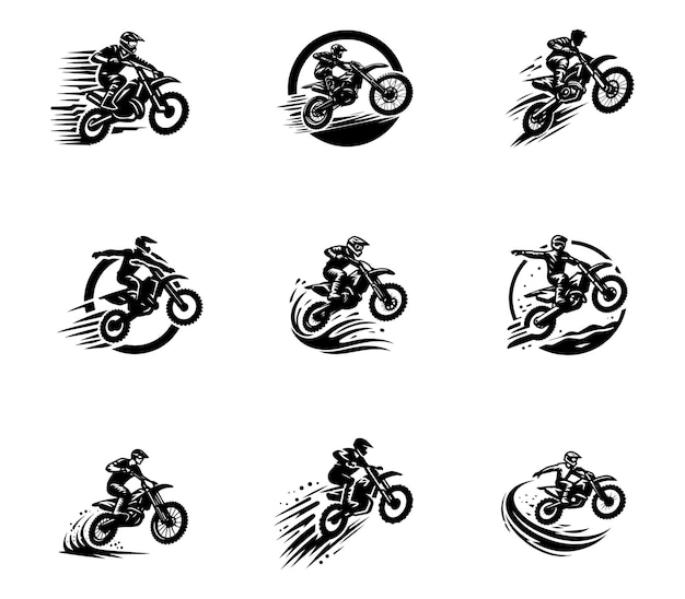 Conjunto de logotipos de salto de motocross Colección de logotipios de silueta de motocross Elementos de diseño plantilla de conjunto de iconos