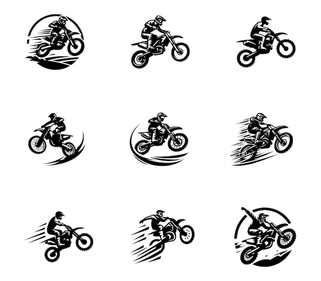 Conjunto de logotipos de salto de motocross Colección de logotipios de silueta de motocross Elementos de diseño plantilla de conjunto de iconos