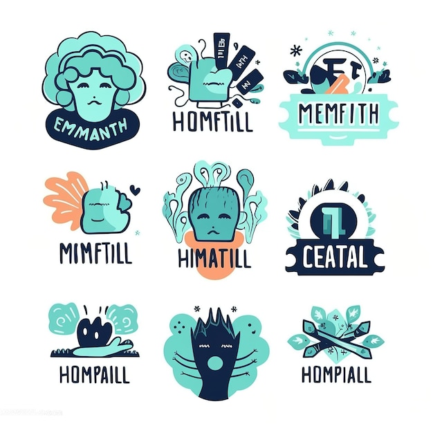 Vector conjunto de logotipos de salud mental divertidos