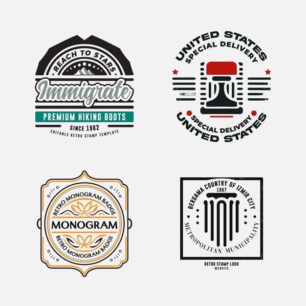 Conjunto de logotipos de sellos de insignia retro