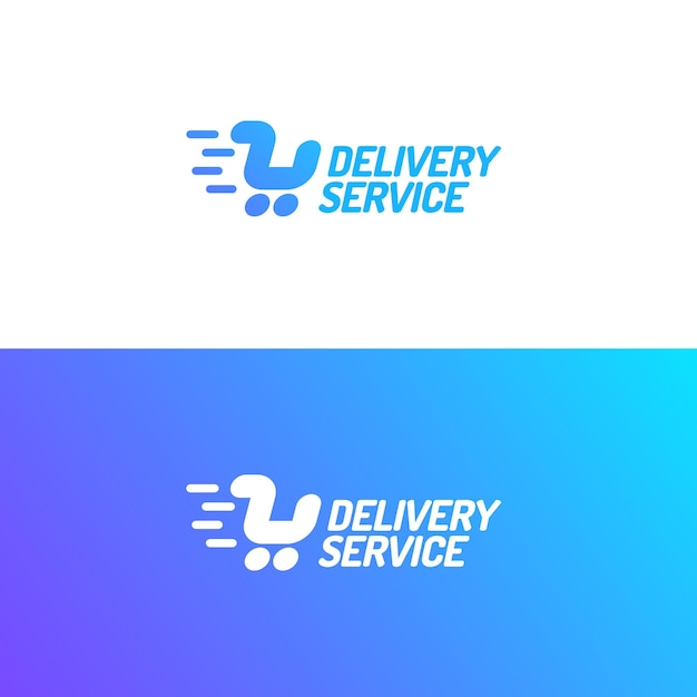 Conjunto de logotipos de servicios de entrega que consta de un carrito de compras aislado en el fondo. Ilustración vectorial