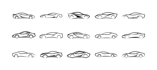 Conjunto de logotipos de supercoches de estilo minimalista en vista lateral colección de coches deportivos de lujo