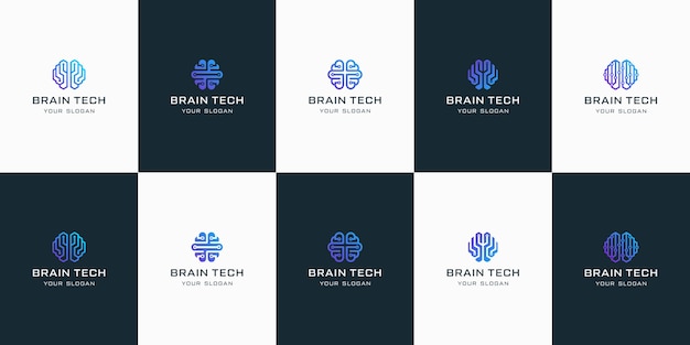 Vector conjunto de logotipos de tecnología cerebral, para inspiración de diseño.