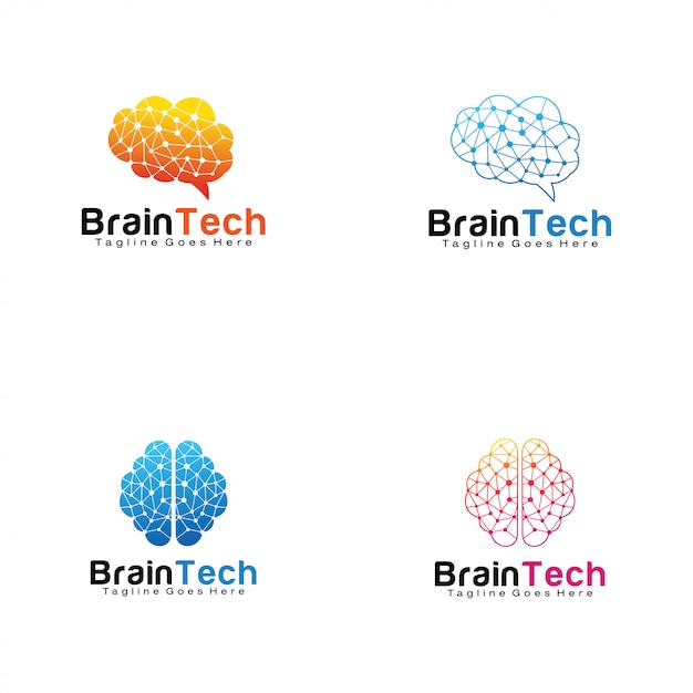 Conjunto de logotipos de tecnología cerebral