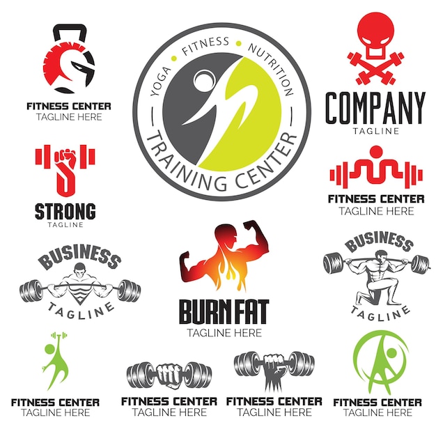 Vector conjunto de logotipos temáticos fitness gym y yoga