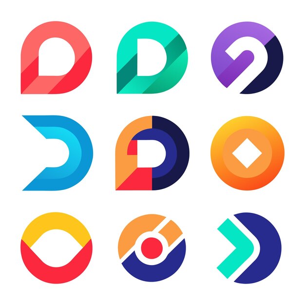 Conjunto de logotipos de tipografía de letras creativas coloridas