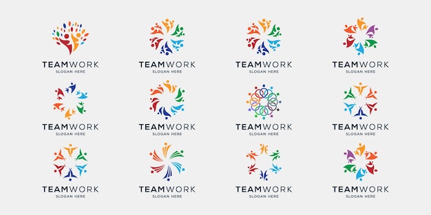 Conjunto de logotipos de trabajo en equipo.