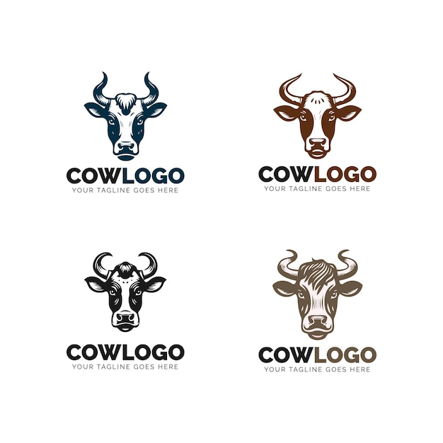Conjunto de logotipos de vacas marrones y negras