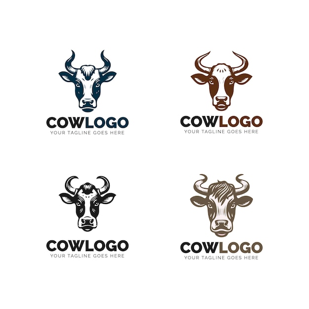 Vector conjunto de logotipos de vacas marrones y negras