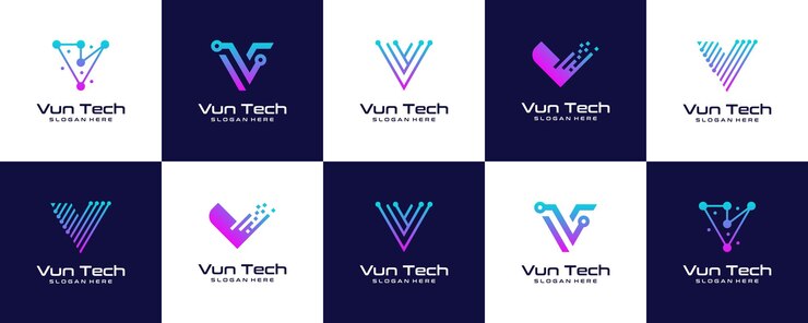 Vector conjunto de logotipos de vectores de tecnología moderna v