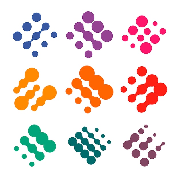 Conjunto de logotipos vectoriales abstractos a partir de puntos Colección de logotipos de nano chips de tecnología colorida