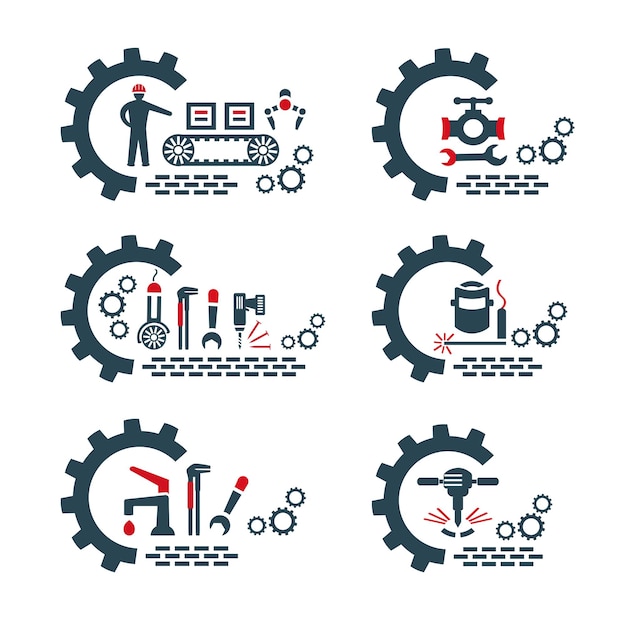 Un conjunto de logotipos vectoriales de industria y construcción.