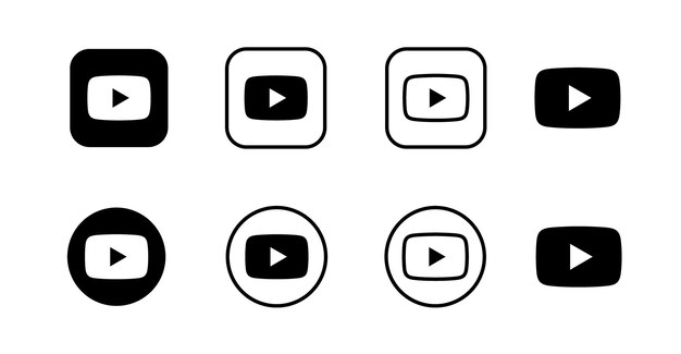 El conjunto de logotipos de YouTube en negro, el signo del icono de YouTube, el vector de la señal, el vector libre, el icono de Youtube, la ilustración vectorial.