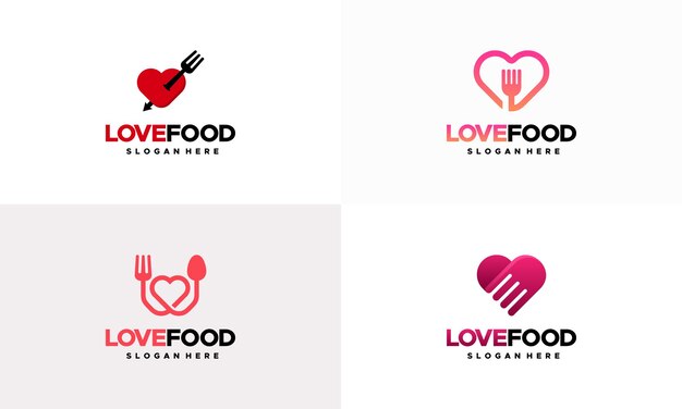 Conjunto de love food logo diseños concepto vector plantilla de logotipo de restaurante de comida