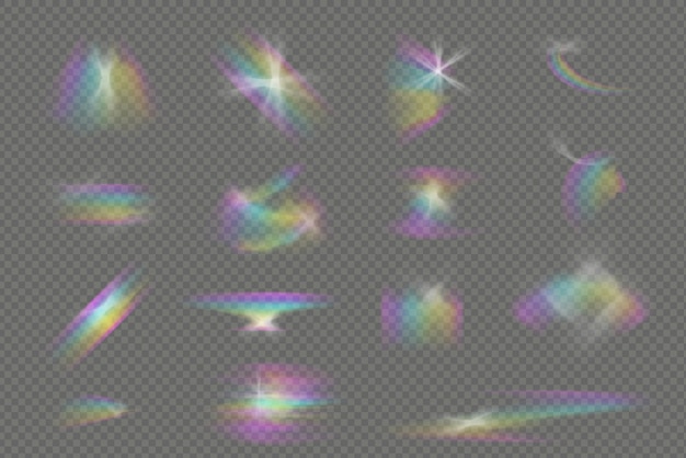 conjunto de luces de arco iris prisma ilustración vectorial de stock en estilo realista