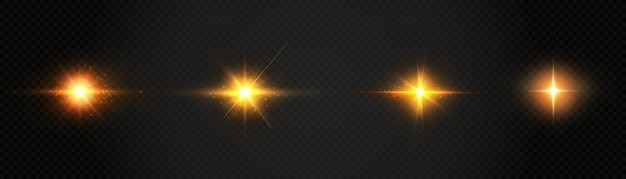 Conjunto de luces de bengalas y chispas Luces doradas abstractas aisladas sobre fondo transparente