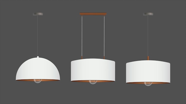 Vector conjunto de luces blancas realistas. plafón estilo loft.