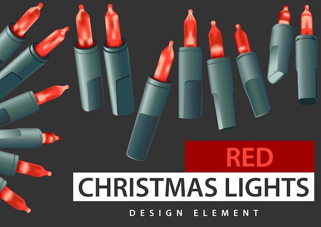 Vector conjunto de luces led rojas de navidad.