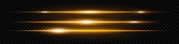 Conjunto de luces de lente azul amarillo horizontales brillantes aisladas sobre un fondo negro rayas de luz futuristas abstractas para interfaces de banners de efectos digitales Ilustración vectorial EPS
