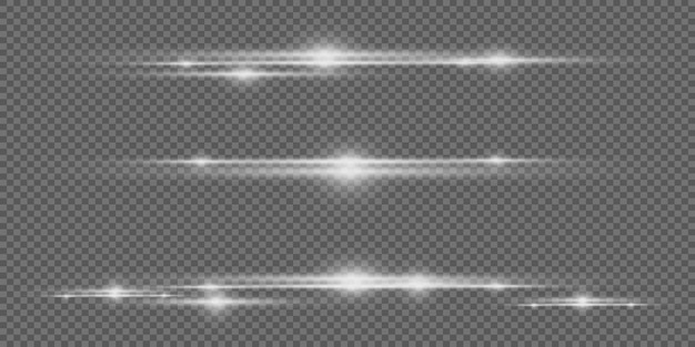 Conjunto de luces y luces horizontales blancas rayos brillantes láser