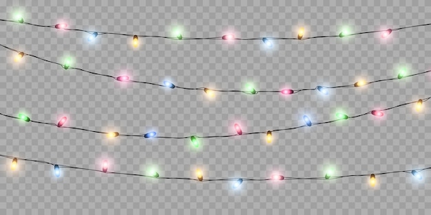 Conjunto de luces navideñas de colores Decoración luminosa festiva Ilustración vectorial